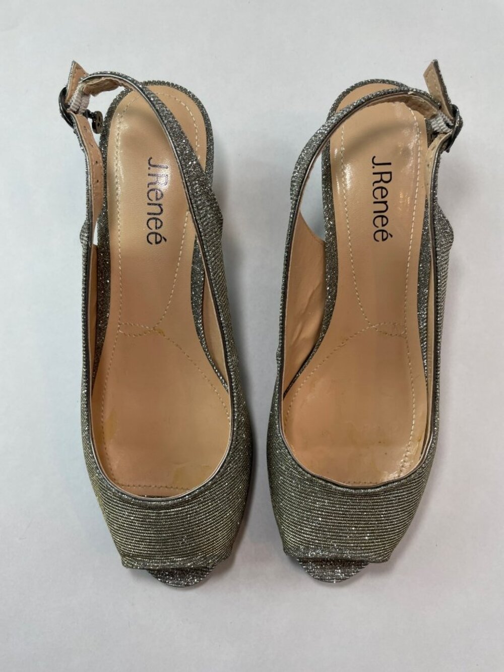 J. Renee Jenvey Silver Metallic Sling Back Sandals Sz 10WW MSRP$110 DEFECT NEW - Picture 4 of 12